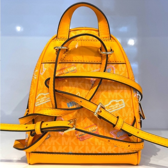 Michael Kors Rhea Extra-Small Printed Signature Logo Backpack Pop Orange - Picture 6 of 9